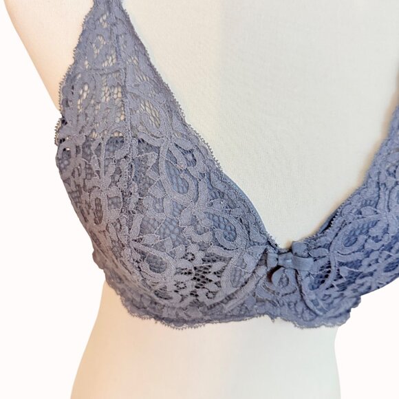 Victorias Secret Body By Victoria Lace Bra 38B Blue Mesh Lined Demi Adjustable - Picture 15 of 16